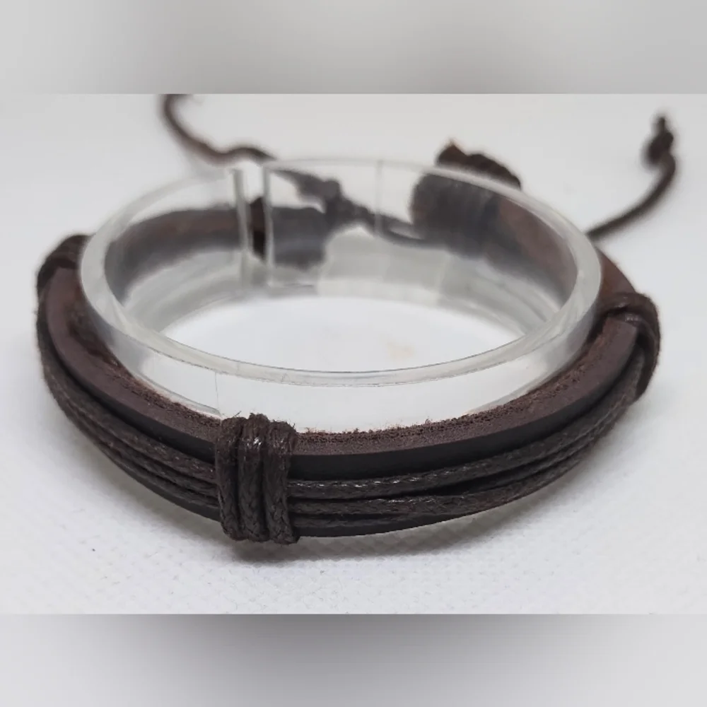 Men's Bracelet Leather Braided Brown NEW f38‎